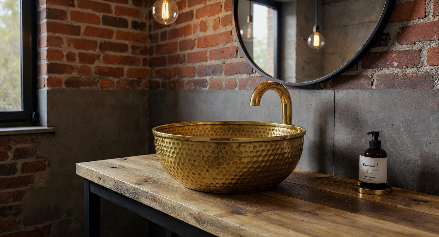 Handcrafted Hammered Brass Vessel Sink – Moroccan Round Bathroom Basin, Luxury Vanity Bowl