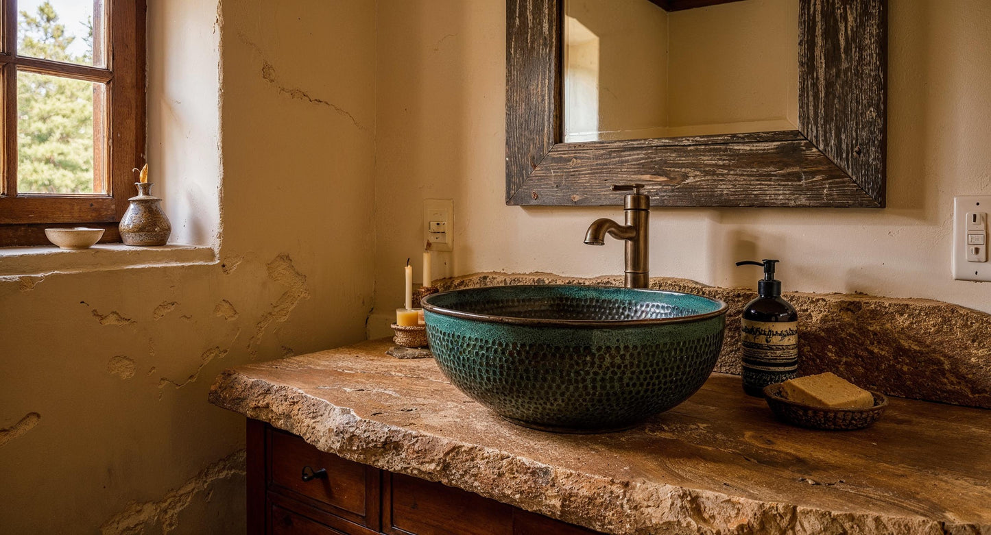 Hand Hammered Copper Sink: Green Patina Moroccan Vessel Basin