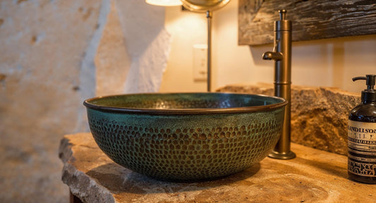 Hand Hammered Copper Sink: Green Patina Moroccan Vessel Basin