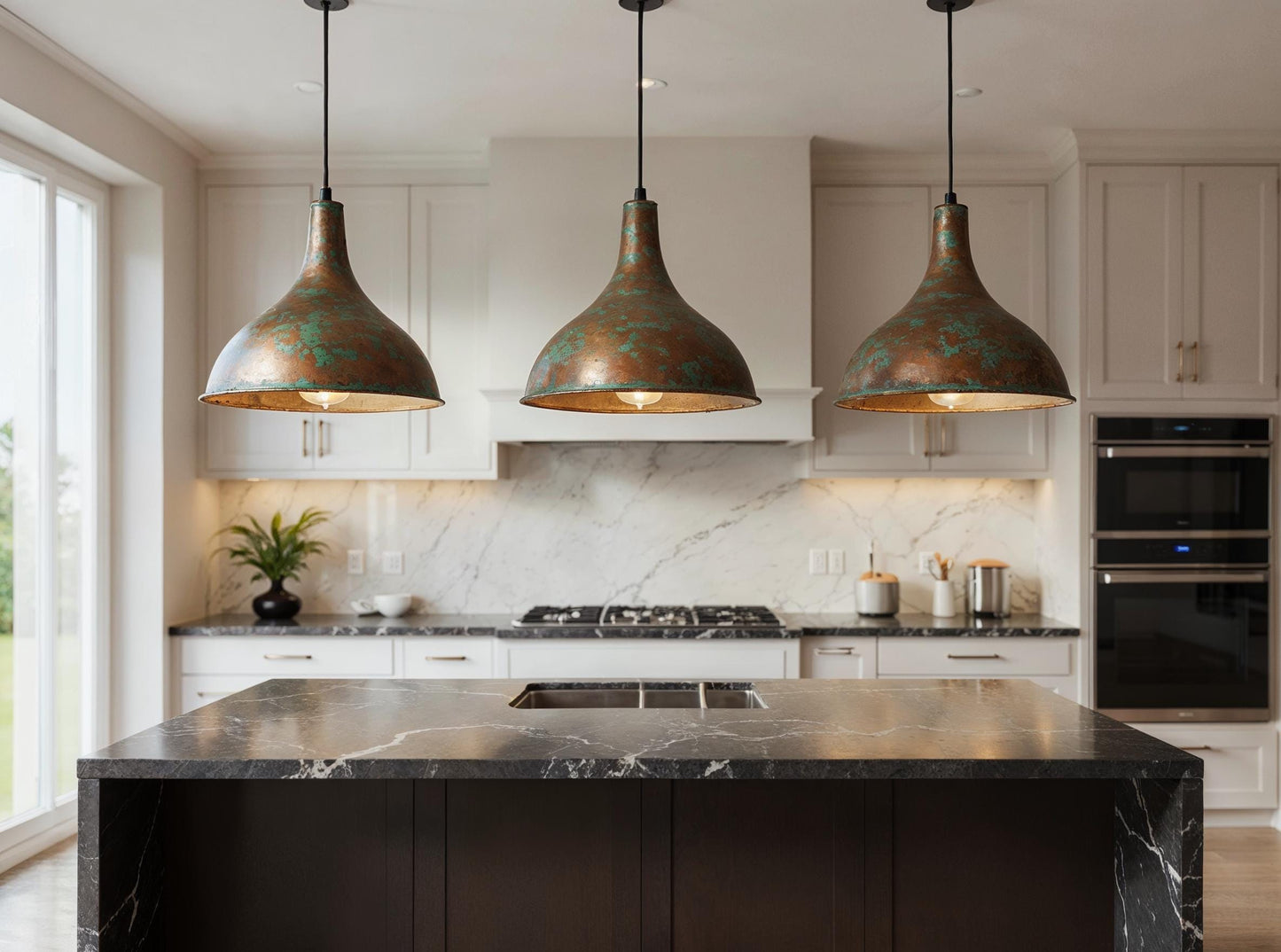 Handmade Moroccan Copper Pendant Light: Rustic Patina Dome Lamp