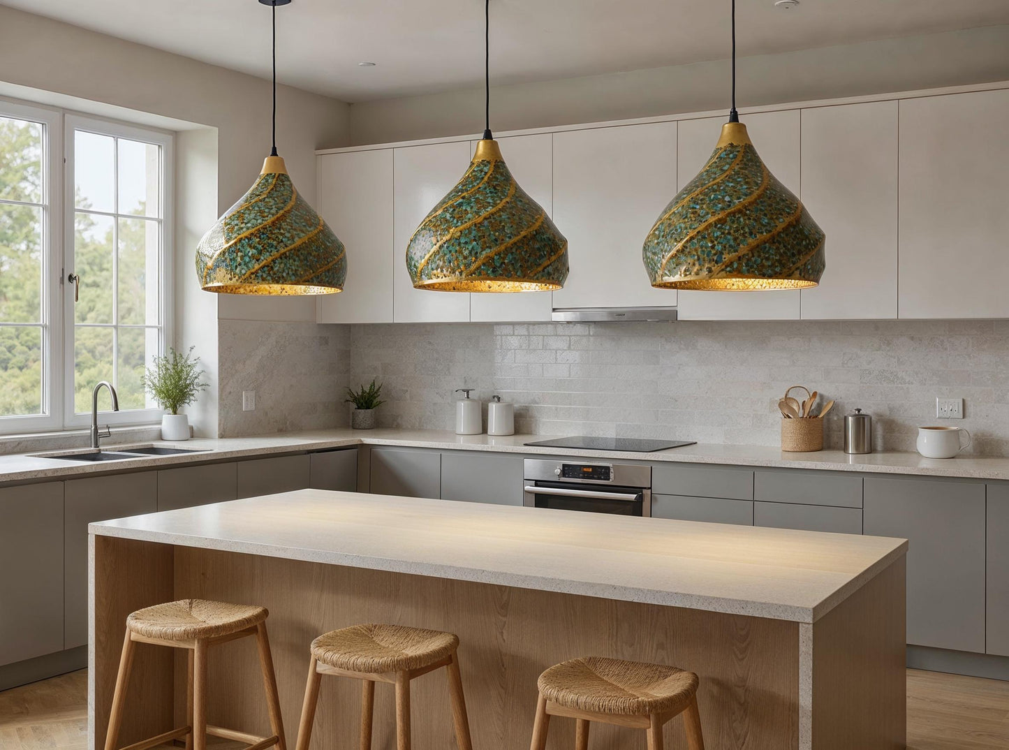 Handmade Moroccan Copper Pendant Light: Green Patina Dome Chandelier