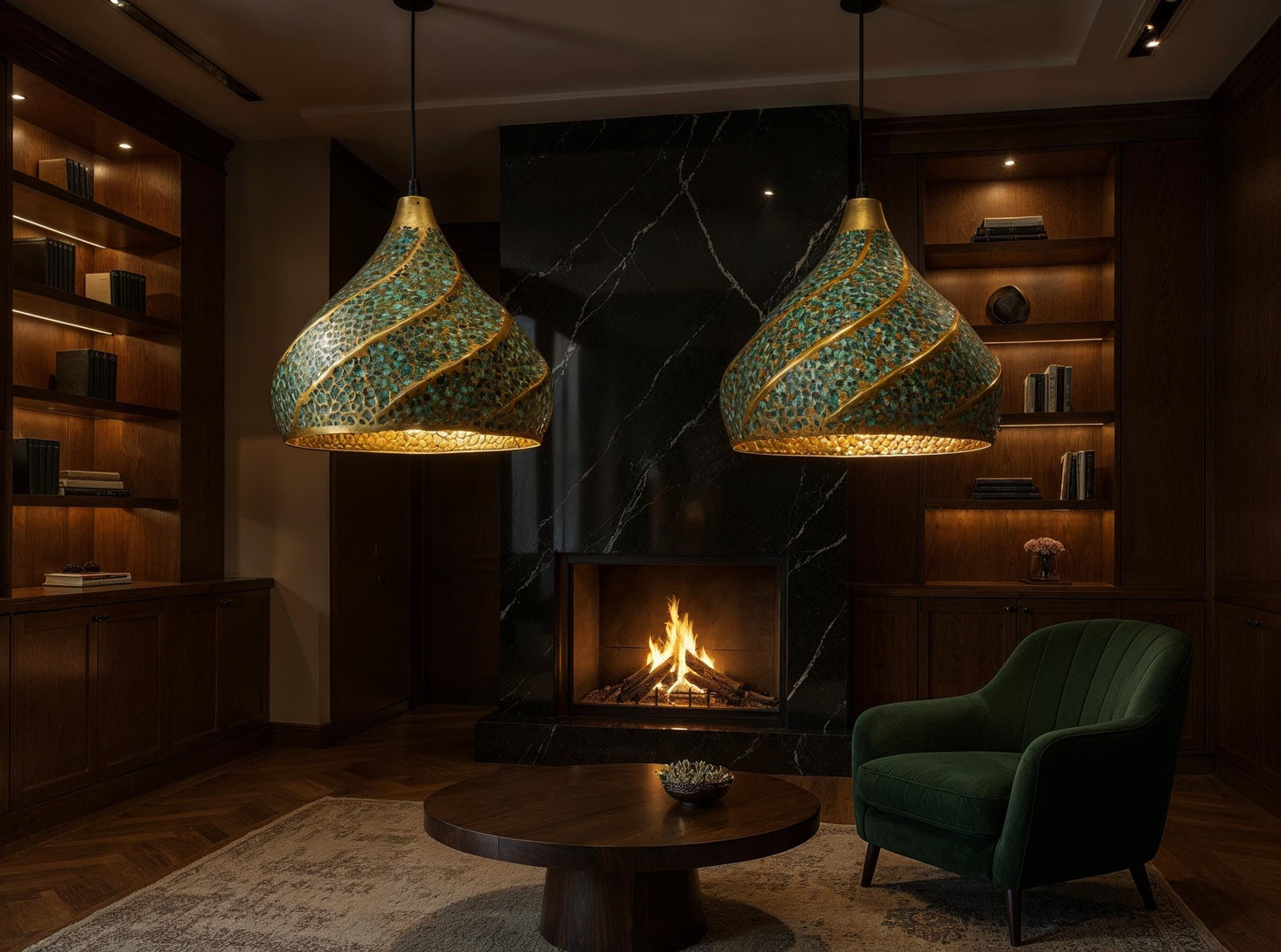 Handmade Moroccan Copper Pendant Light: Green Patina Dome Chandelier