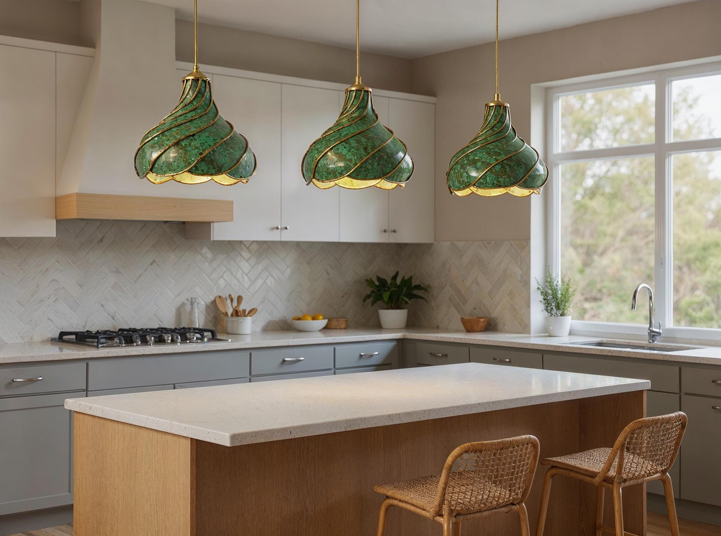 Handmade Moroccan Green Patina Copper Pendant Light - Boho Luxe