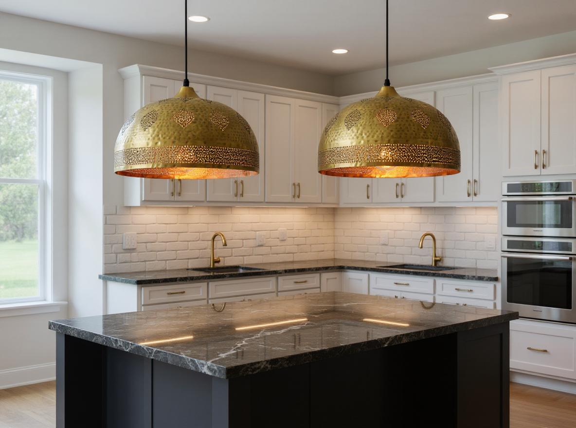 Handmade Moroccan Brass Pendant Light: Hammered Dome, Boho Lighting