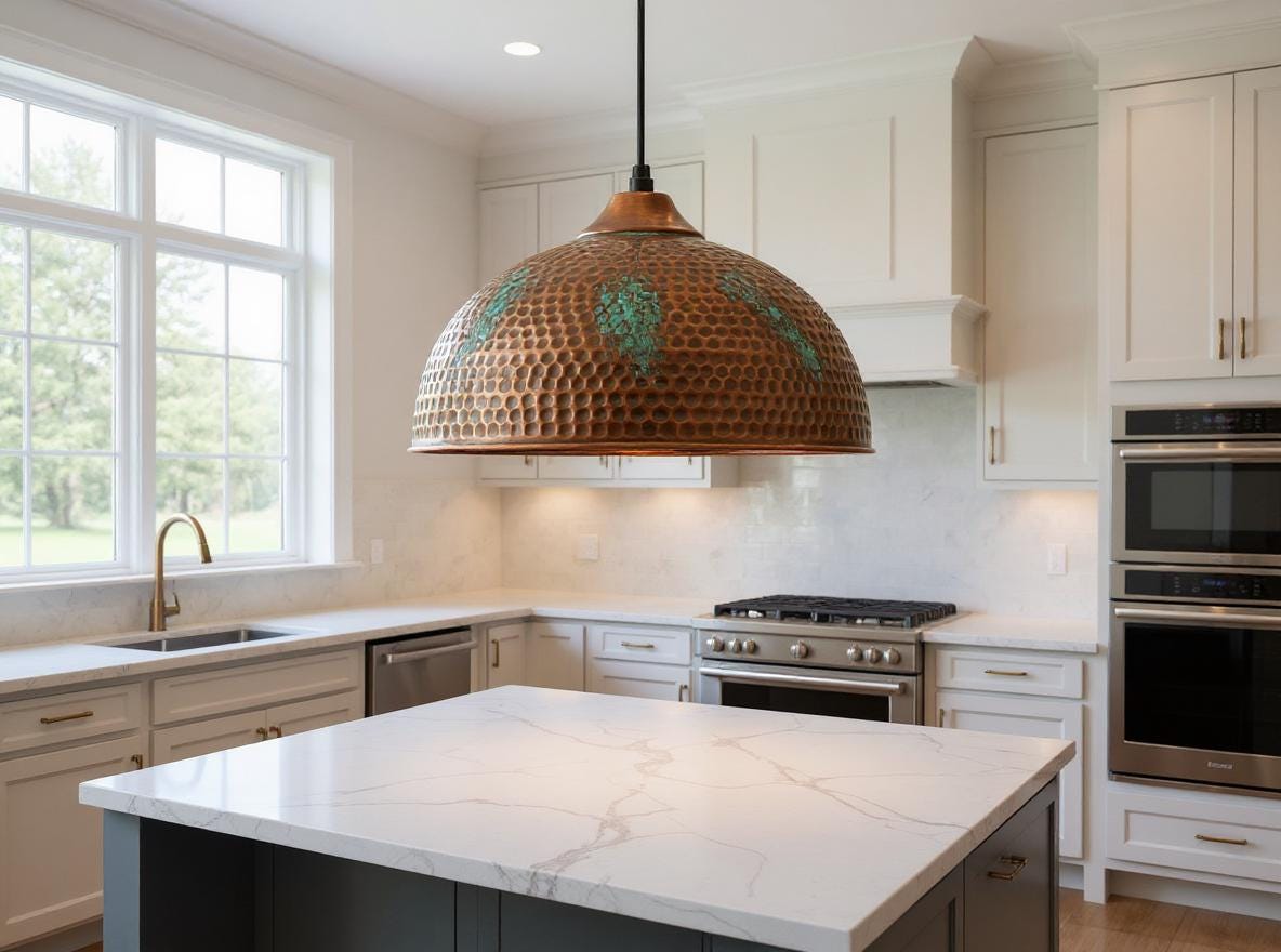 Handmade Copper Pendant Light: Hammered Dome with Patina