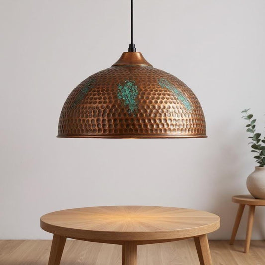 Handmade Copper Pendant Light: Hammered Dome with Patina
