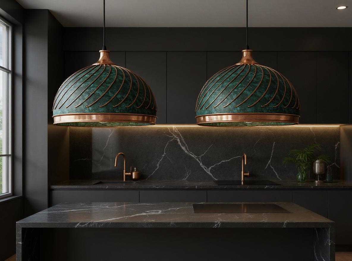 Handmade Moroccan Brass Pendant Light – Green Patina Copper Dome