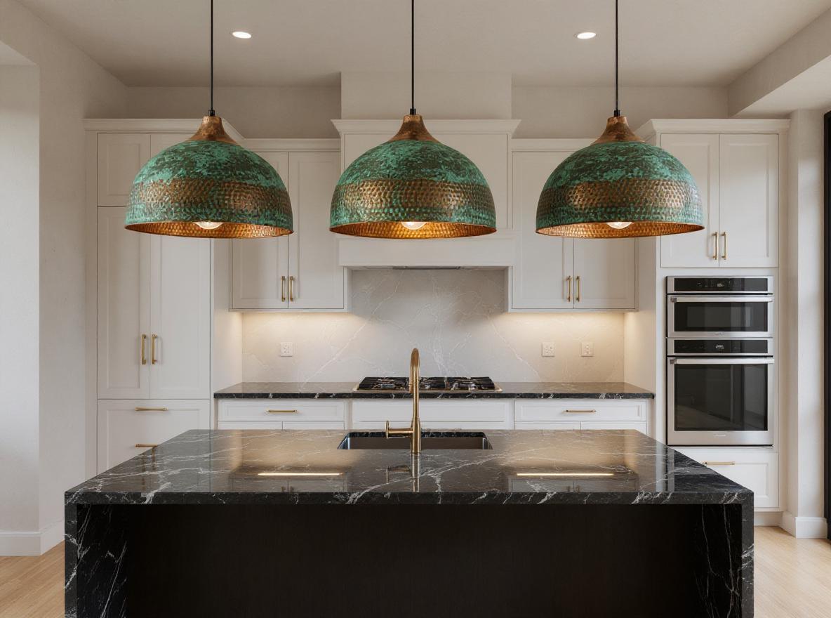 Handmade Copper Pendant Light: Green Patina Dome Chandelier
