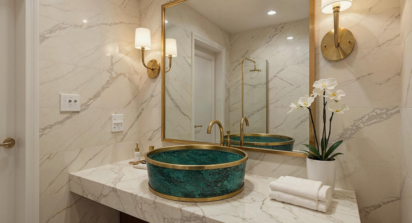Handmade Moroccan Copper Vessel Sink: Green Patina Brass Bathroom Basin