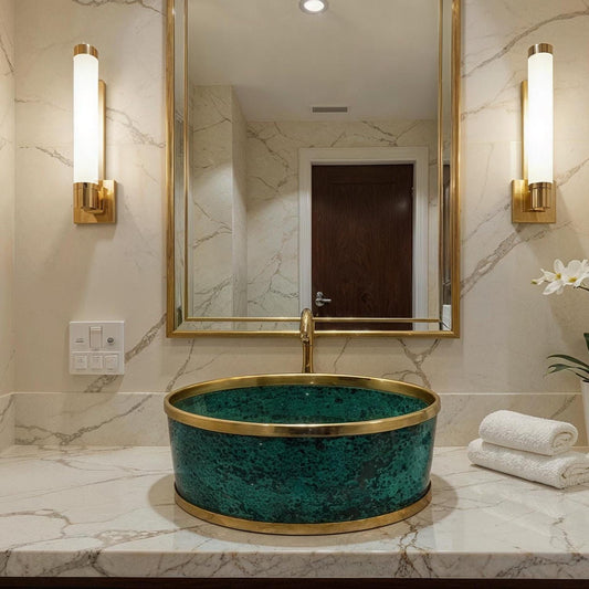 Handmade Moroccan Copper Vessel Sink: Green Patina Brass Bathroom Basin