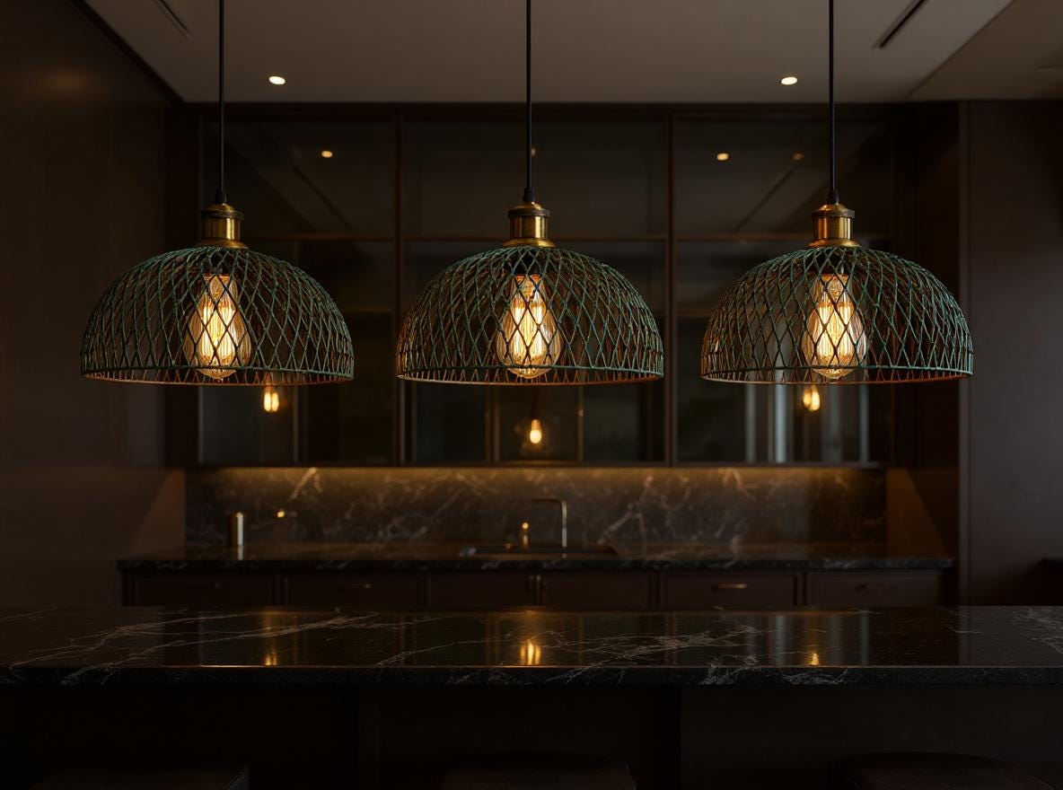 Handmade Green Patina Brass Dome Pendant Light - Moroccan Lighting