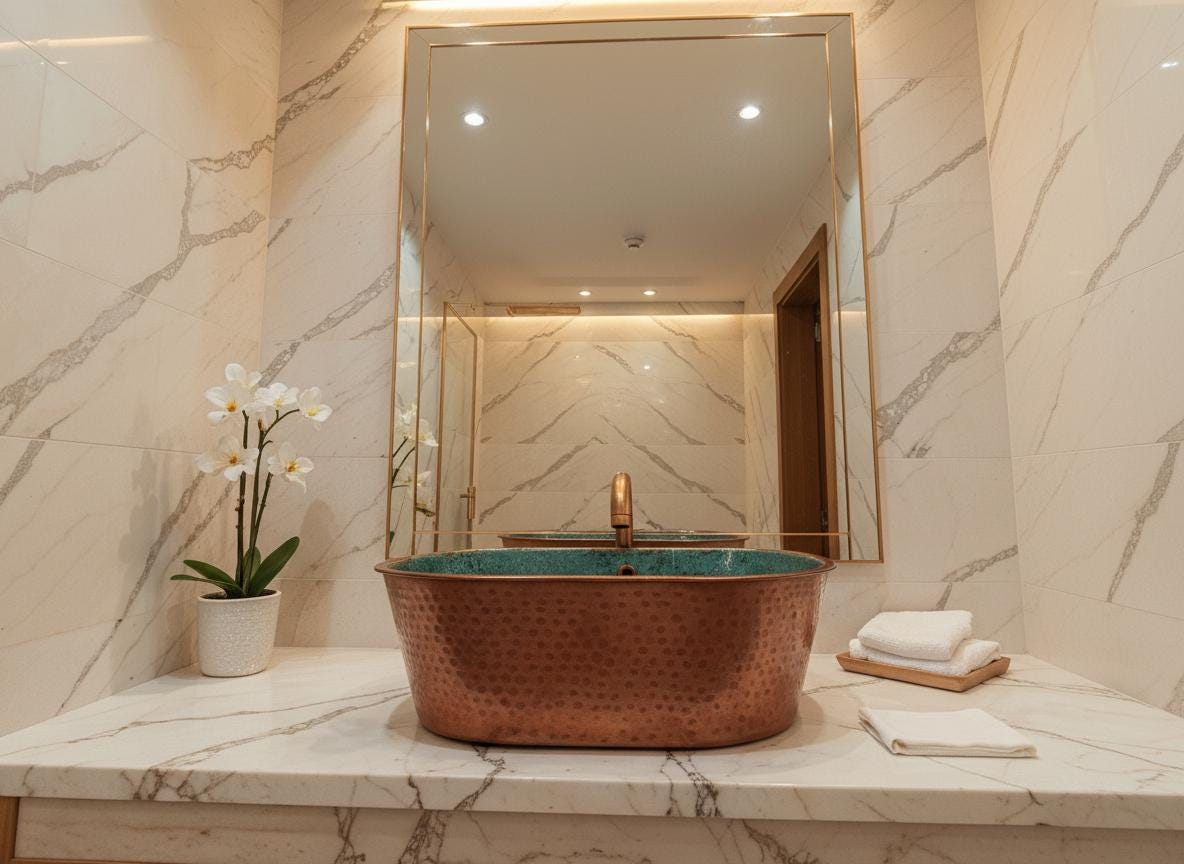 Handmade Hammered Copper Sink: Green Patina Vessel Basin