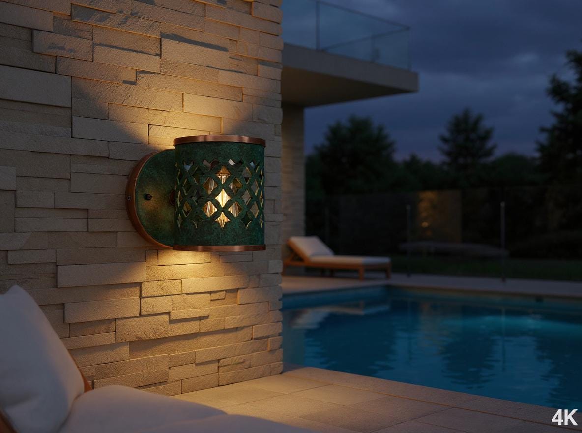 Handmade Patina Brass Wall Sconce: Moroccan Lattice Light