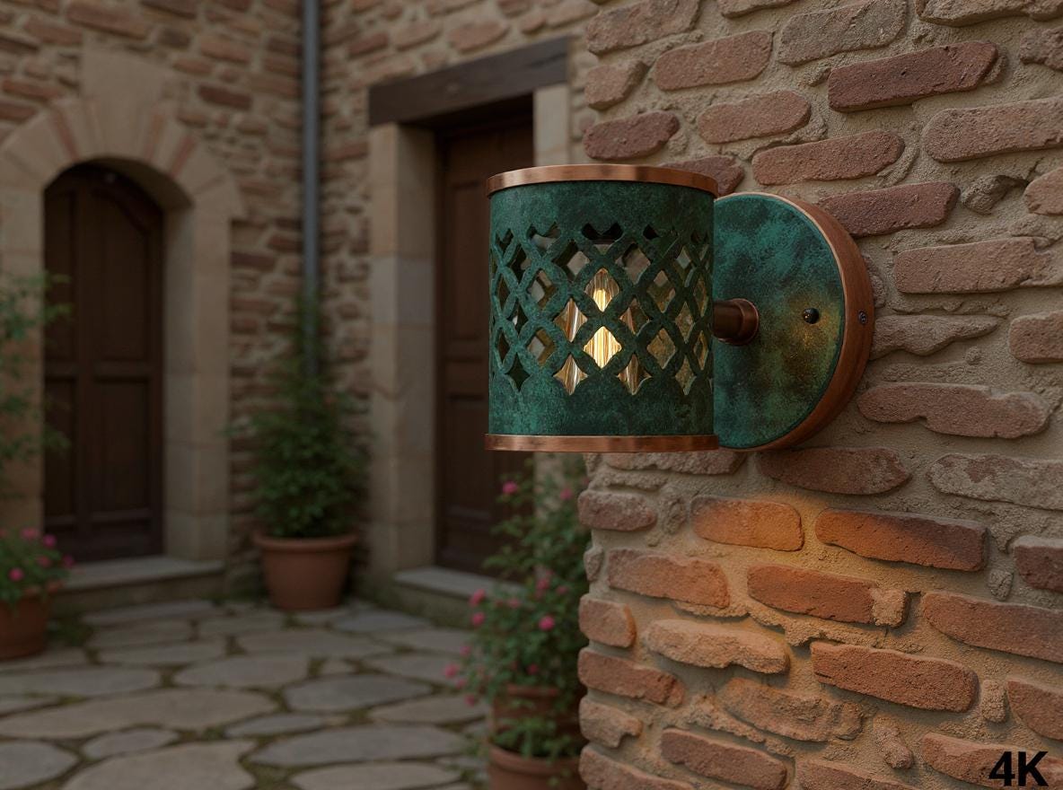 Handmade Patina Brass Wall Sconce: Moroccan Lattice Light