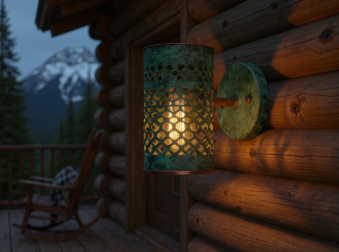 Moroccan Green Patina Brass Wall Sconce: Handmade Lattice Outdoor Light