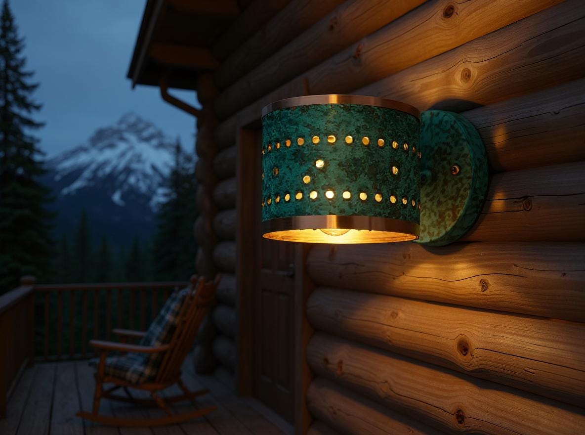 Handmade Moroccan Brass Wall Sconce: Green Patina Lattice Light