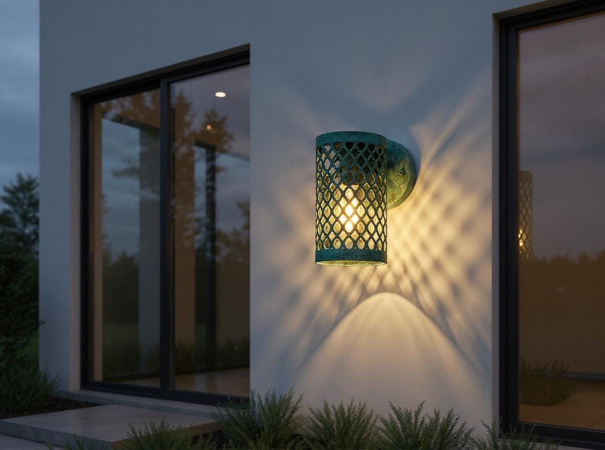 Handmade Moroccan Wall Sconce: Aged Green Patina Brass Light