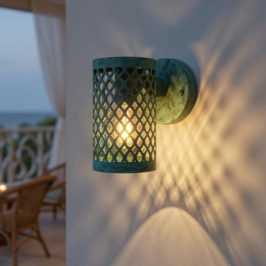 Handmade Moroccan Wall Sconce: Aged Green Patina Brass Light