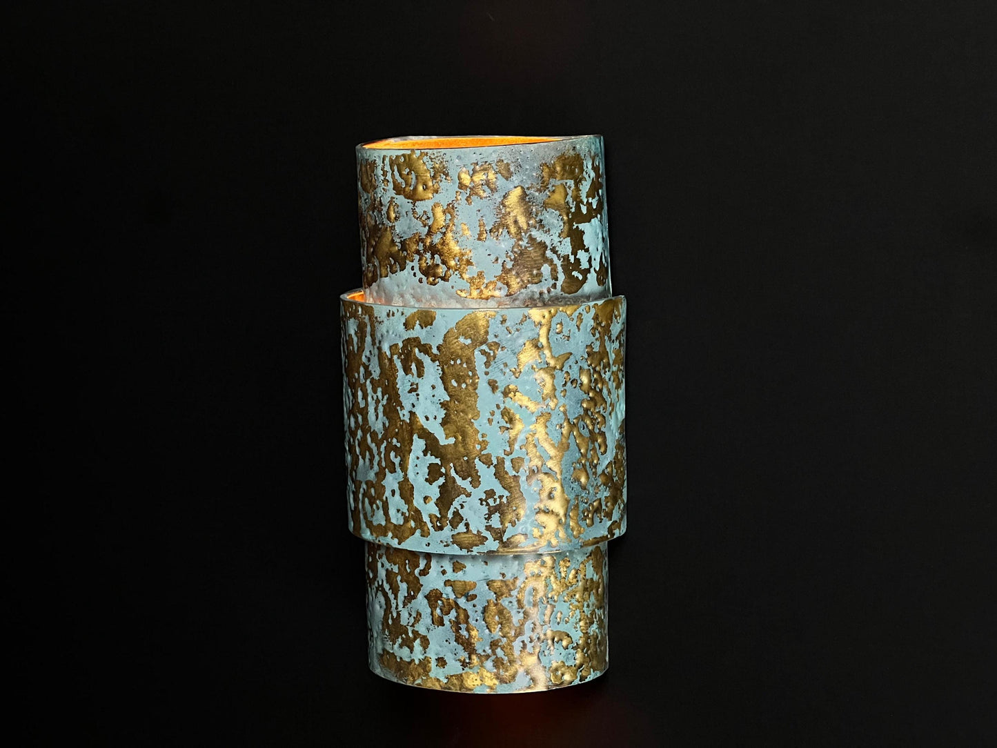 Handmade Blue Patina Brass Wall Sconce: Hammered Moroccan Light