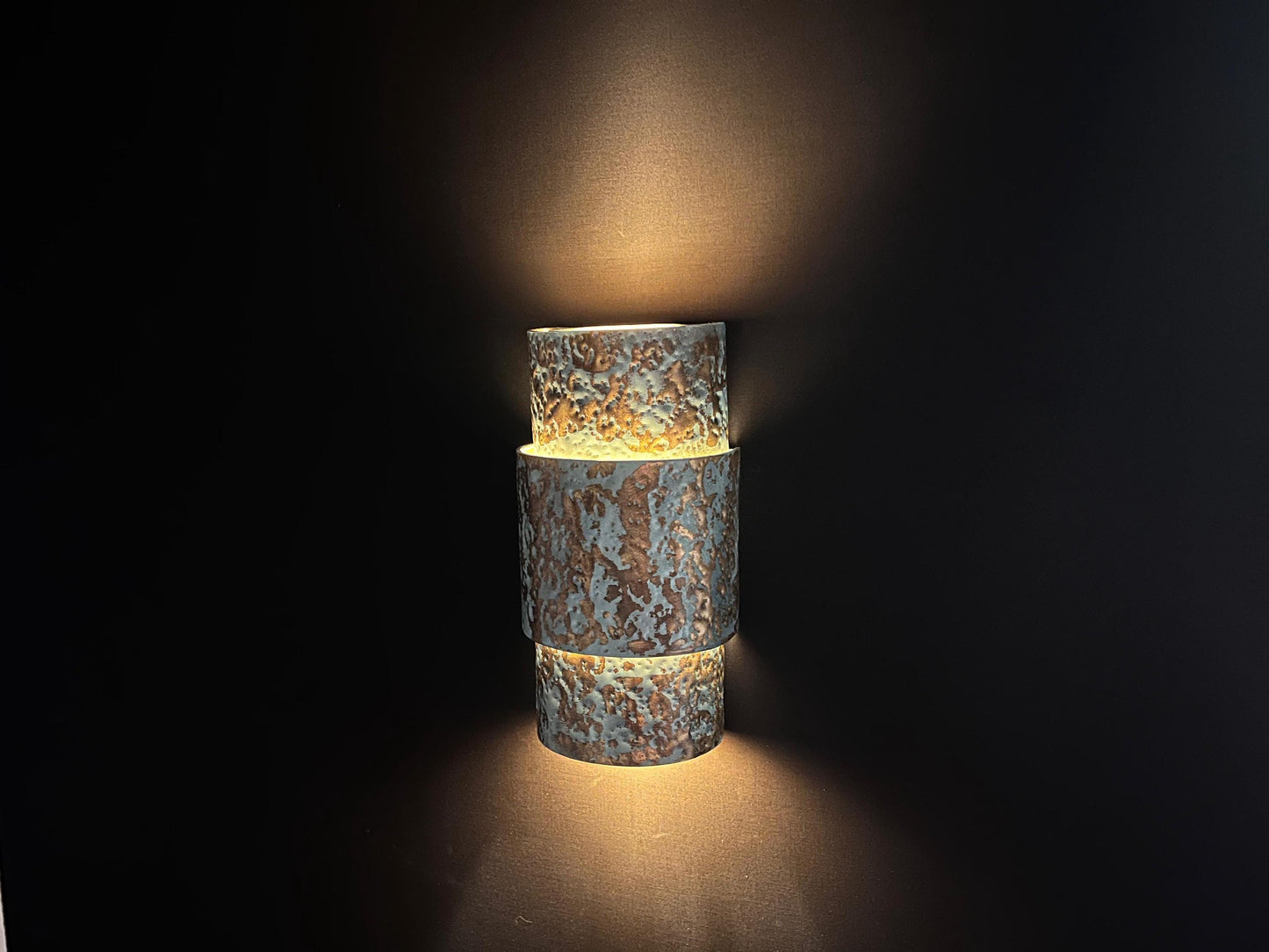 Handmade Blue Patina Brass Wall Sconce: Hammered Moroccan Light