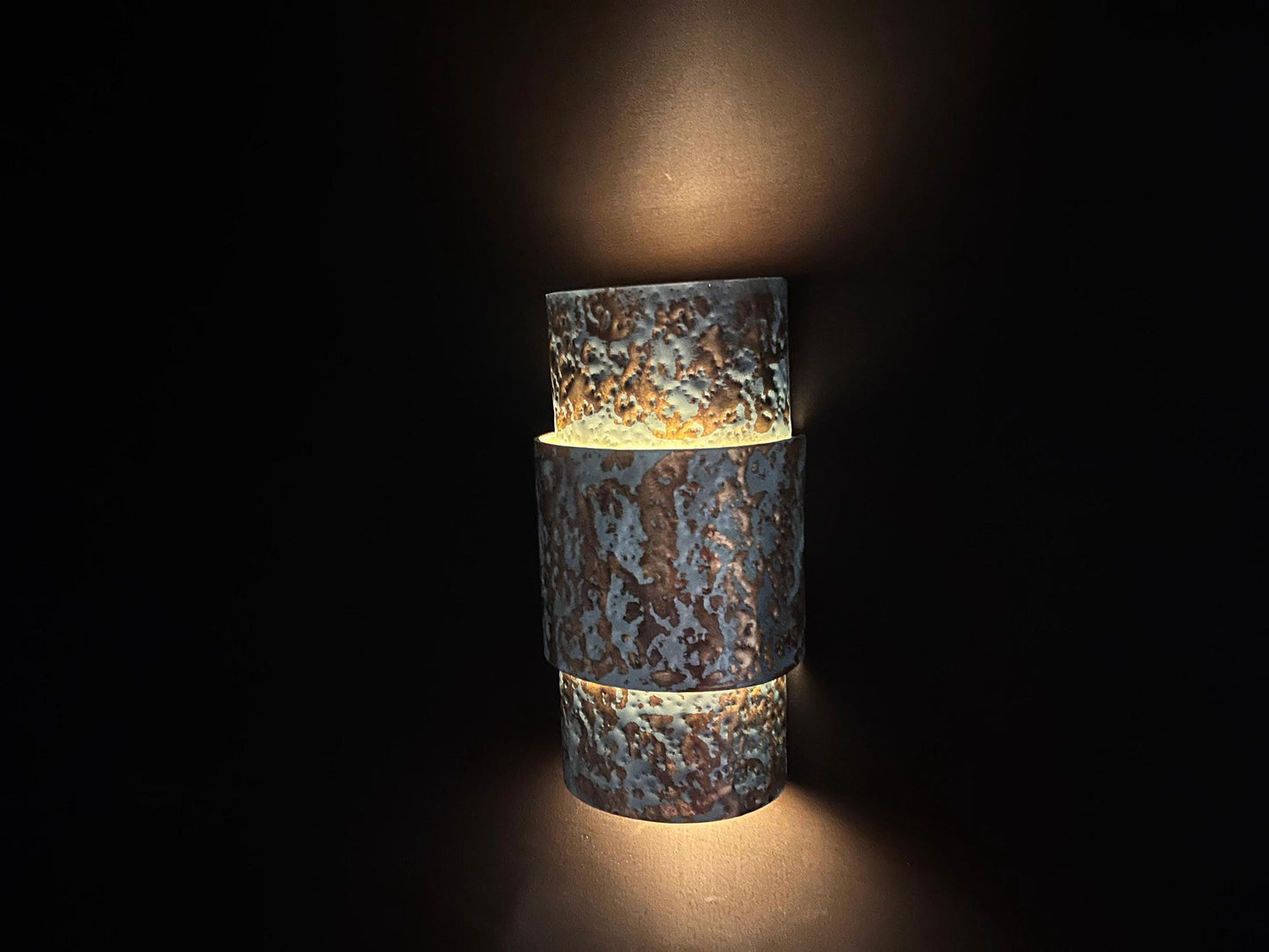 Handmade Blue Patina Brass Wall Sconce: Hammered Moroccan Light