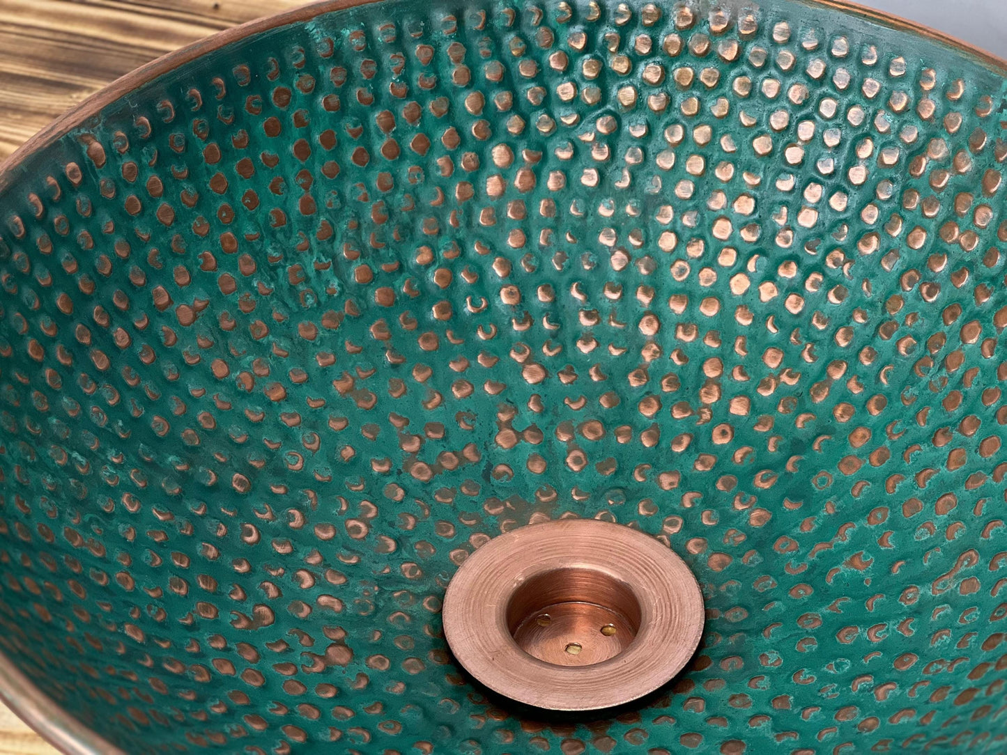 Handmade Hammered Copper Vessel Sink: Turquoise Green Patina, Moroccan Decor