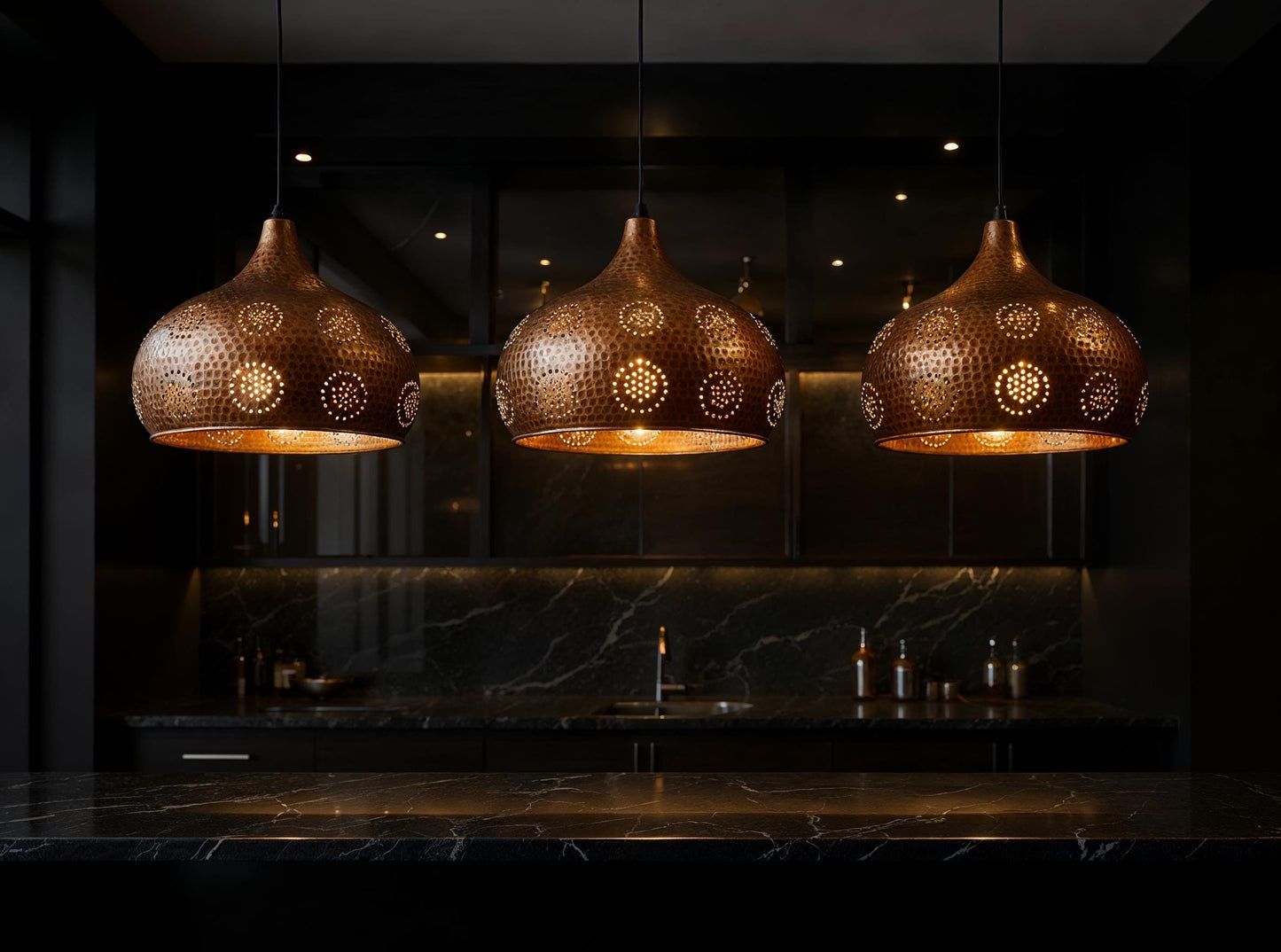 Handmade Copper Pendant Light: Moroccan Hammered Dome Chandelier