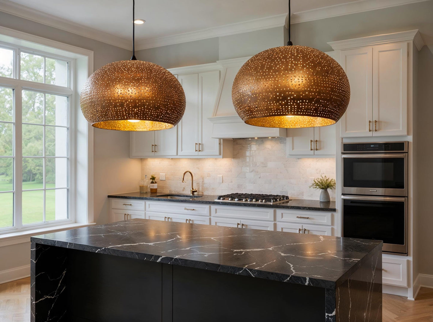 Handmade Hammered Copper Pendant Light: Moroccan Cutout Chandelier