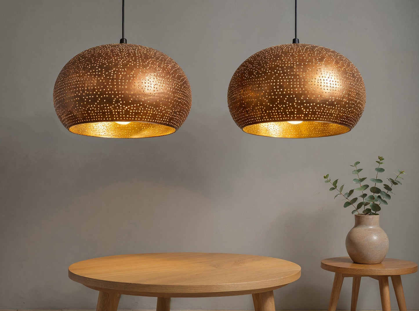 Handmade Hammered Copper Pendant Light: Moroccan Cutout Chandelier