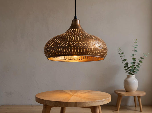 Handmade Hammered Copper Moroccan Pendant Light: Boho Rustic Chandelier