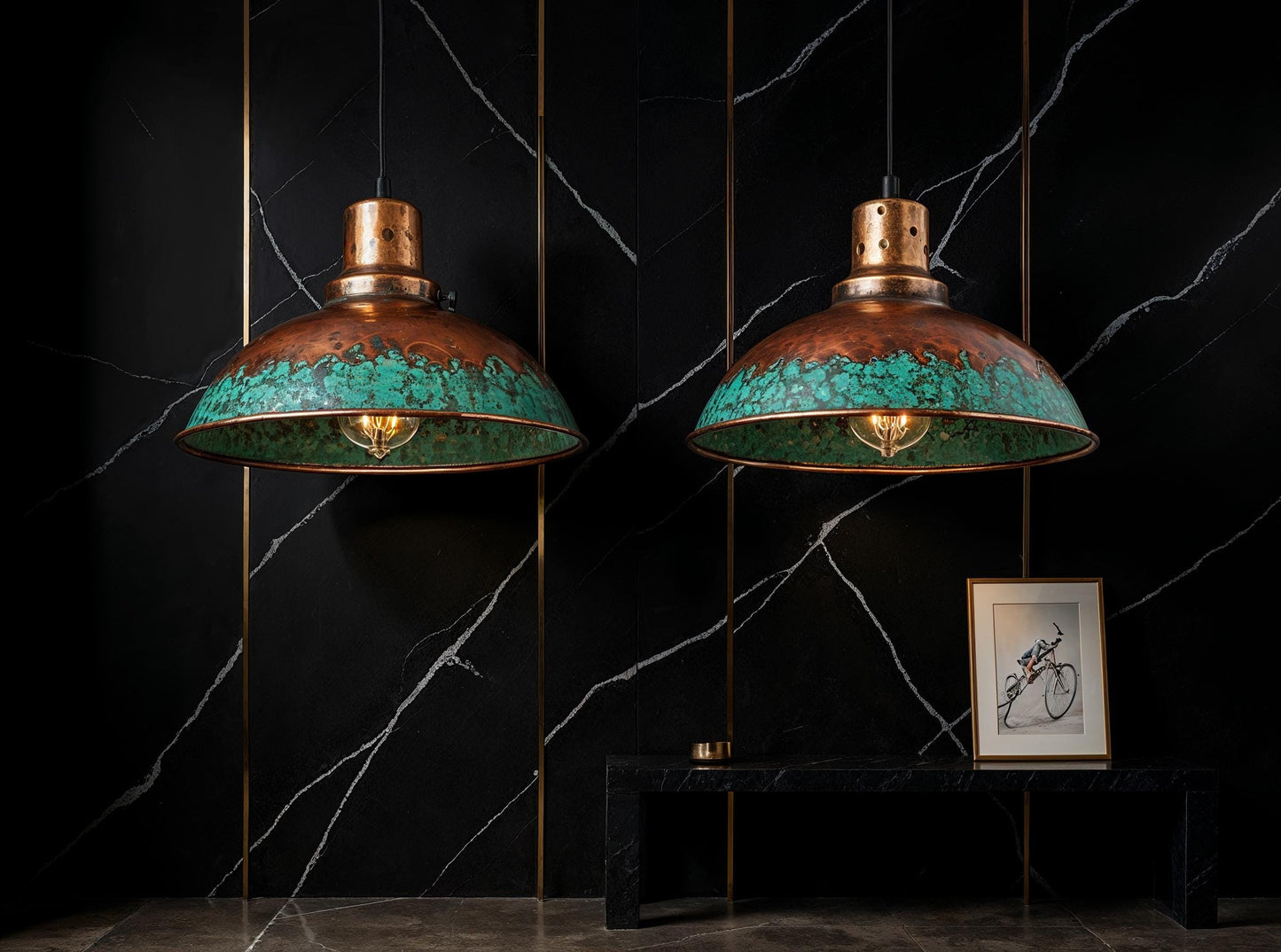 Handmade Copper Pendant Light: Green Patina, Golden Interior, Moroccan Chandelier