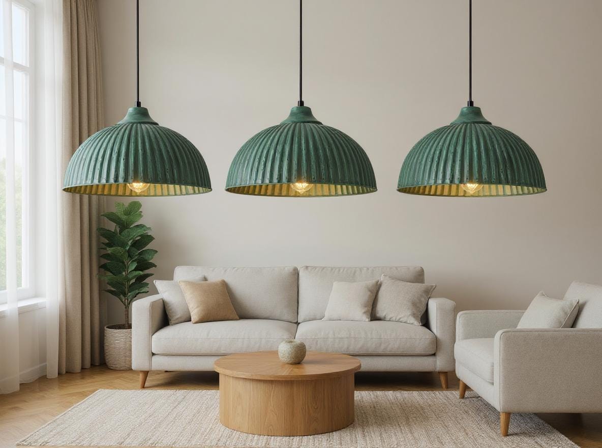 Handmade Green Patina Brass Pendant Light: Moroccan Dome Lamp