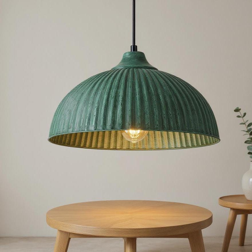 Handmade Green Patina Brass Pendant Light: Moroccan Dome Lamp