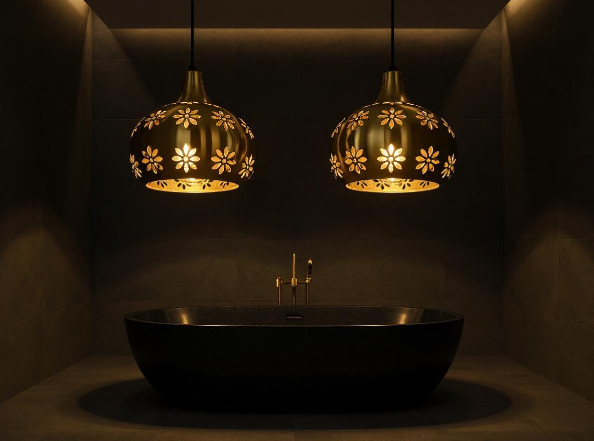 Handmade Brass Pendant Light: Floral Cut-Out Dome, Moroccan Lighting