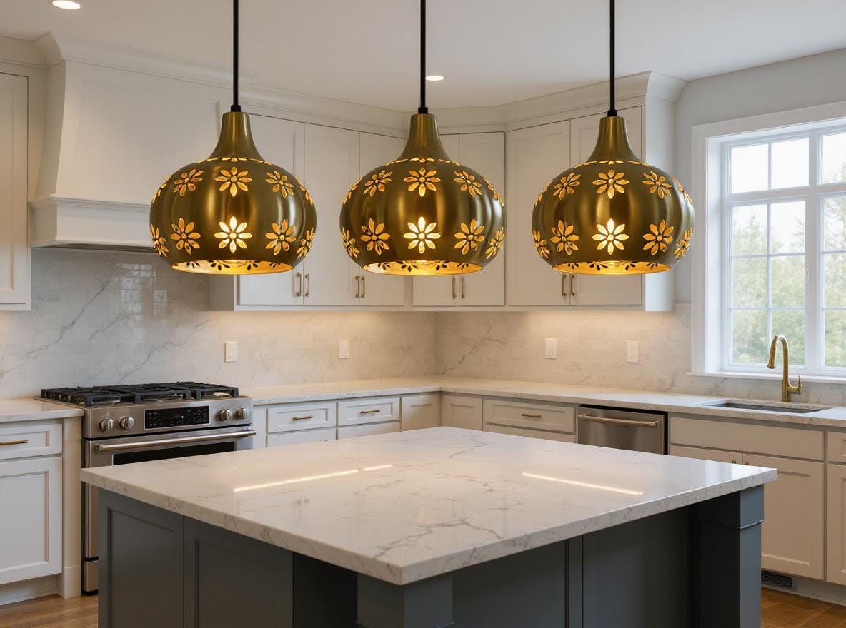 Handmade Brass Pendant Light: Floral Cut-Out Dome, Moroccan Lighting