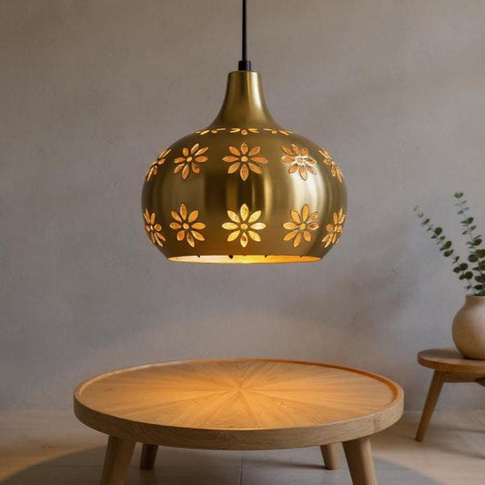 Handmade Brass Pendant Light: Floral Cut-Out Dome, Moroccan Lighting