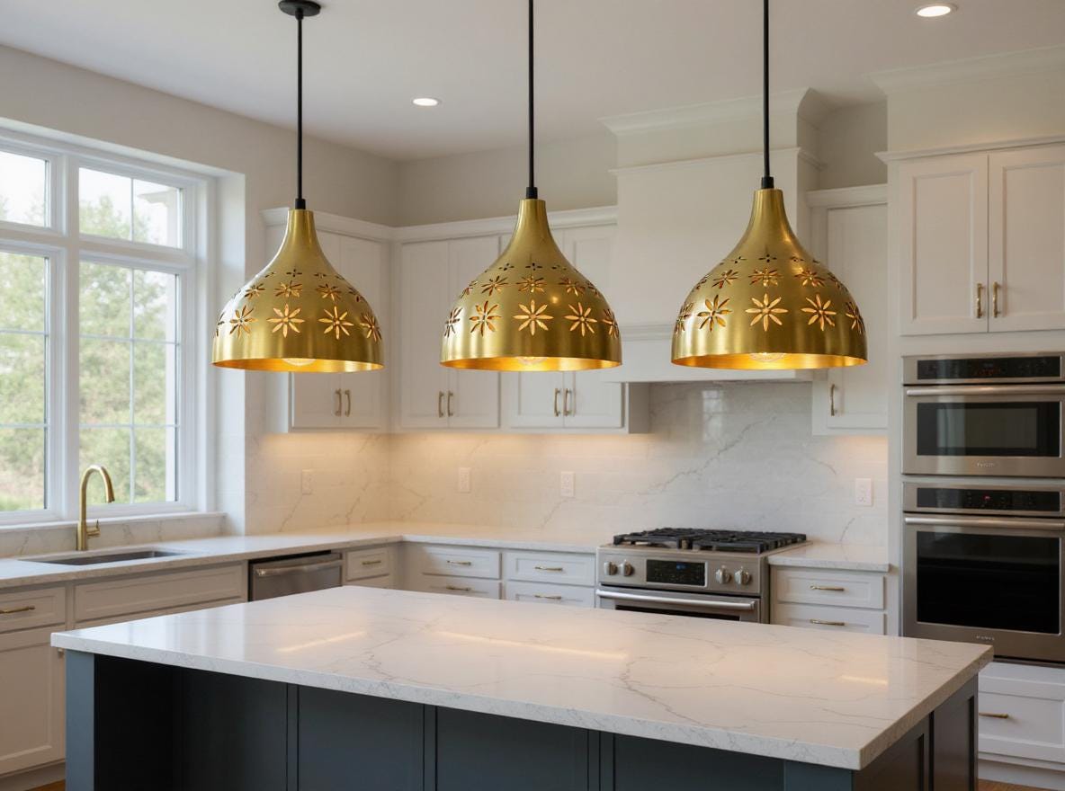 Handmade Brass Dome Pendant Light: Moroccan Floral Ceiling Fixture