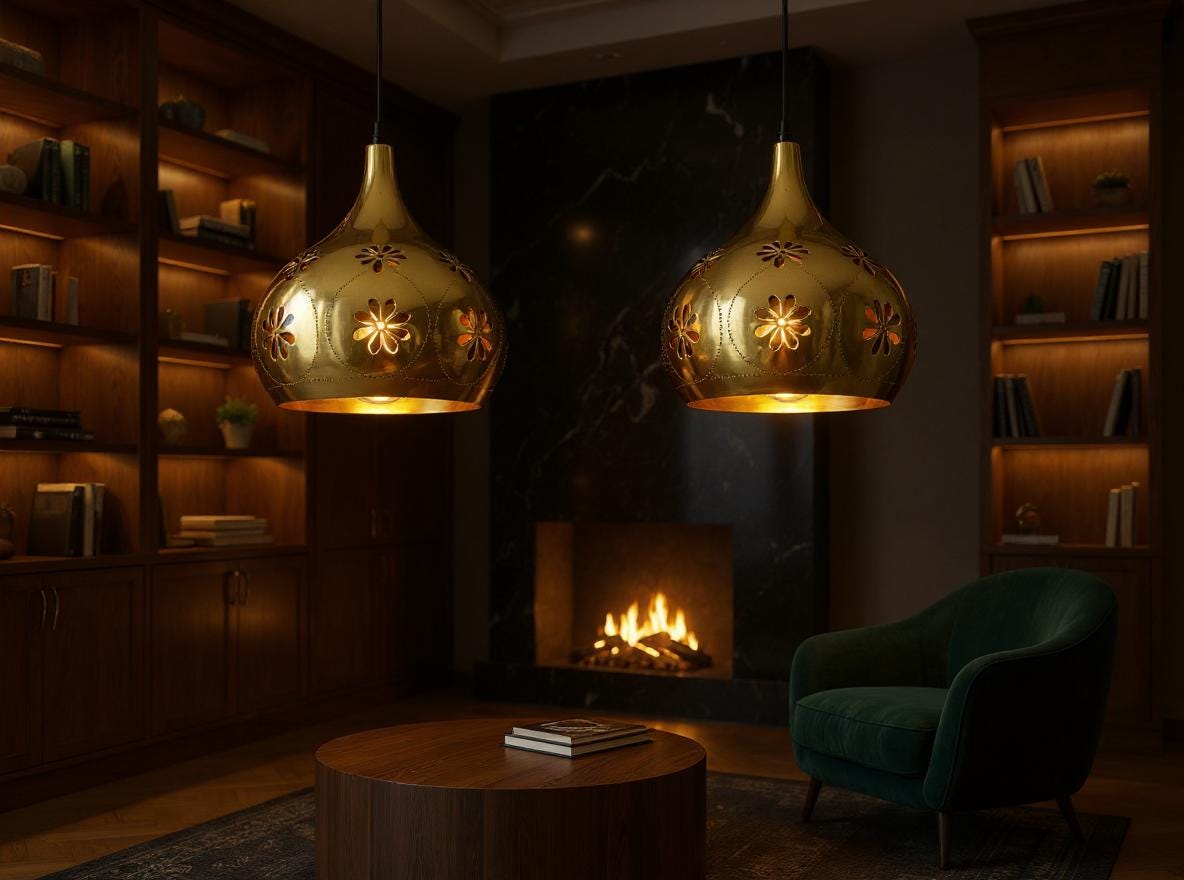 Handmade Brass Pendant Light: Moroccan Floral Cut-Out Ceiling Lamp