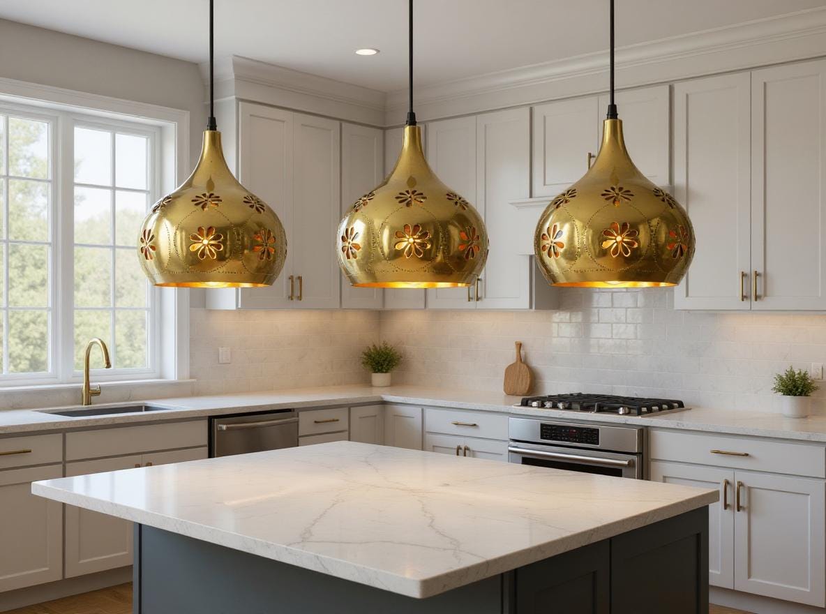 Handmade Brass Pendant Light: Moroccan Floral Cut-Out Ceiling Lamp