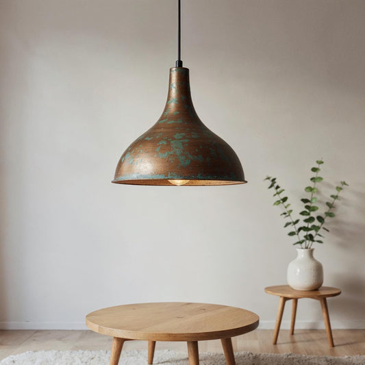 Handmade Moroccan Copper Pendant Light: Rustic Patina Dome Lamp