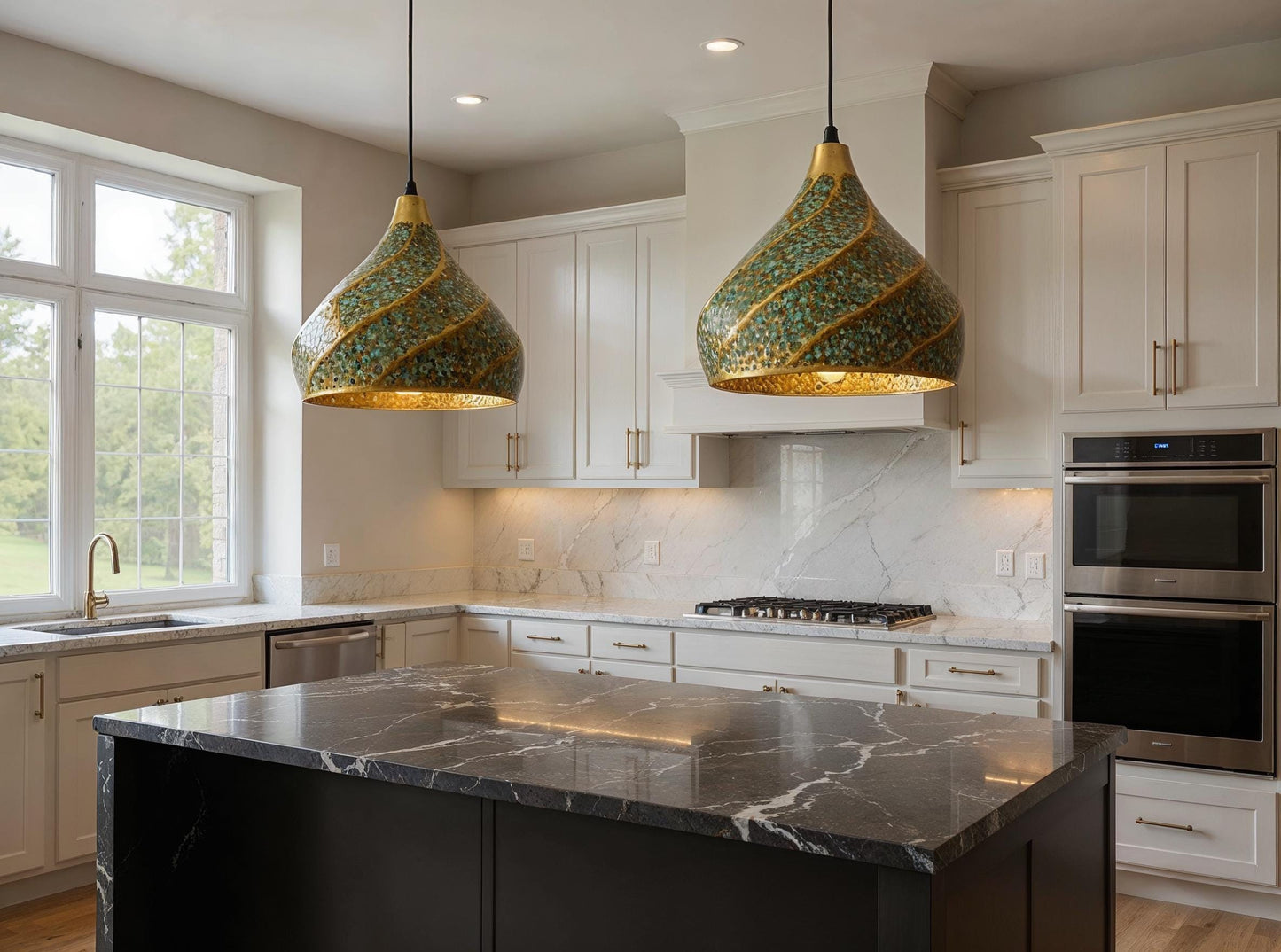 Handmade Moroccan Copper Pendant Light: Green Patina Dome Chandelier