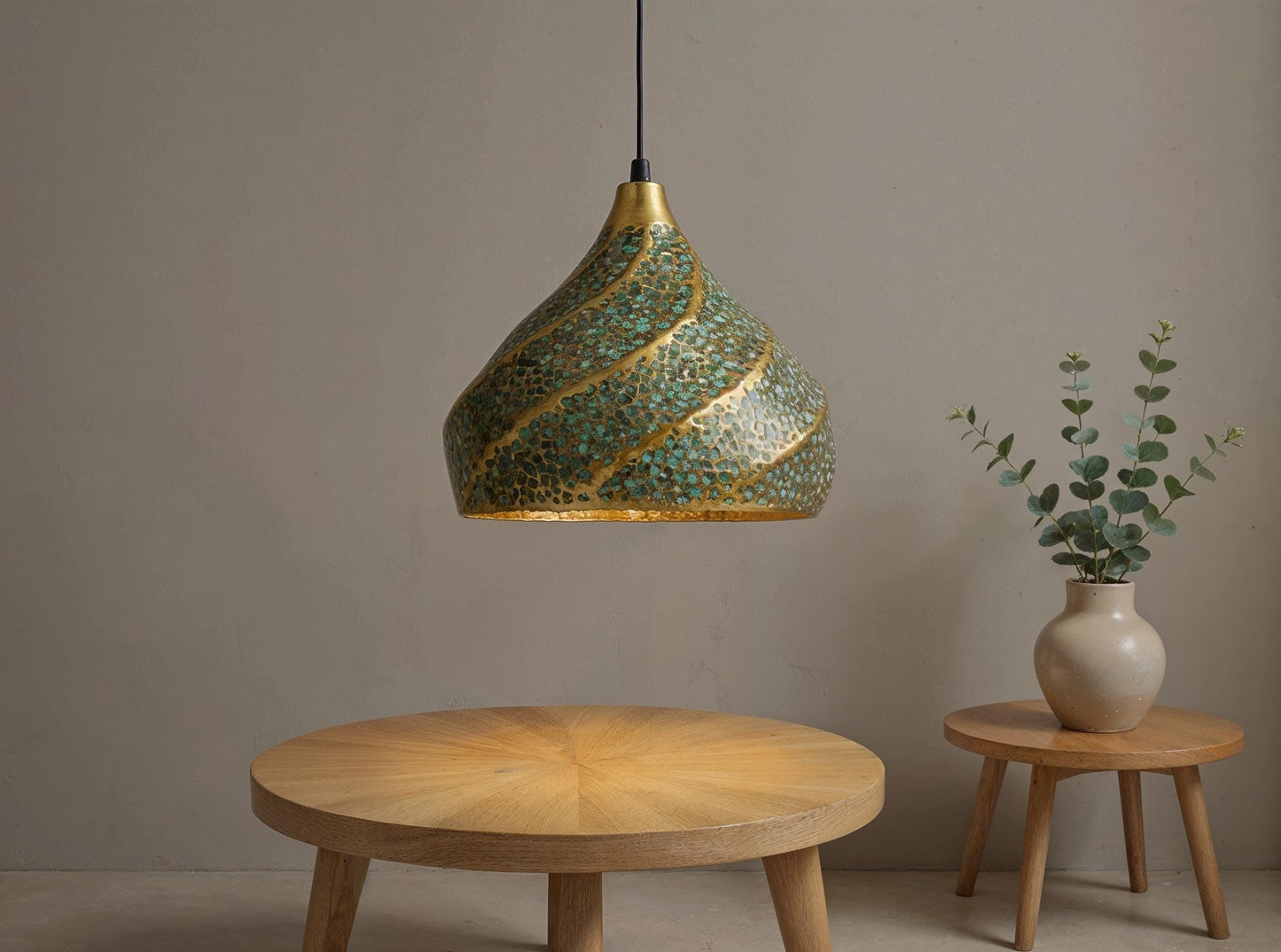Handmade Moroccan Copper Pendant Light: Green Patina Dome Chandelier