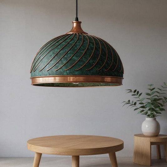 Handmade Moroccan Brass Pendant Light – Green Patina Copper Dome
