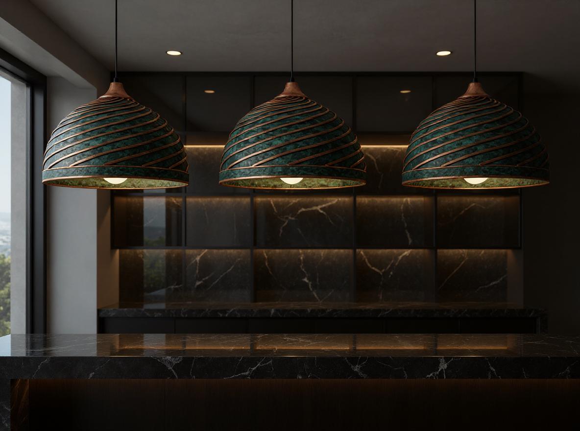 Handmade Green Patina Copper Pendant Light: Moroccan Boho Lighting