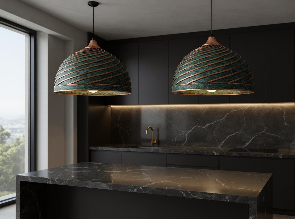 Handmade Green Patina Copper Pendant Light: Moroccan Boho Lighting