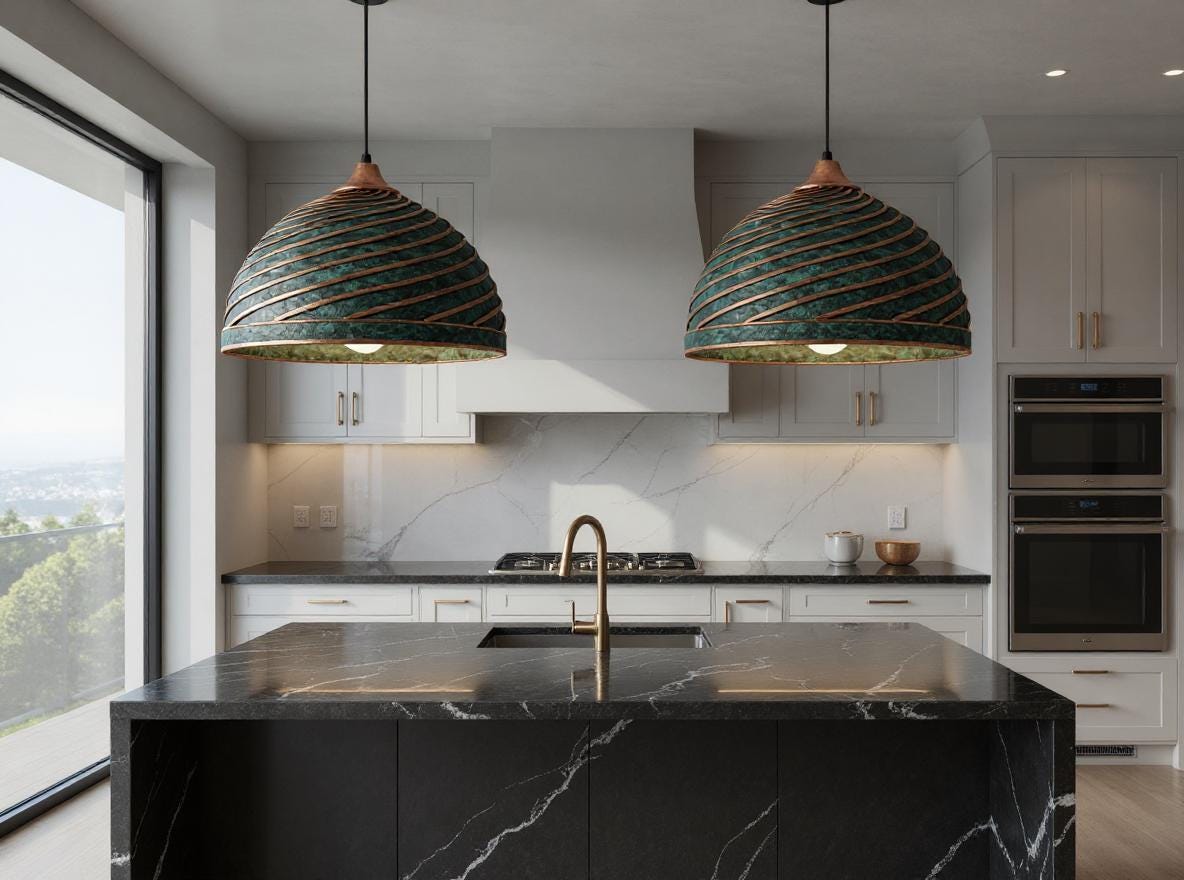 Handmade Green Patina Copper Pendant Light: Moroccan Boho Lighting