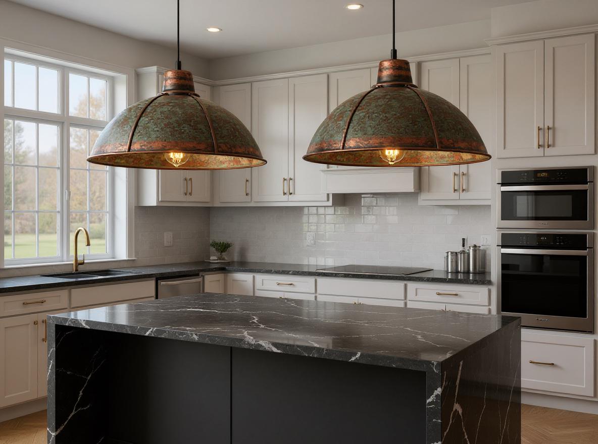 Handmade Copper Pendant Light: Rustic Green Patina Dome Lamp