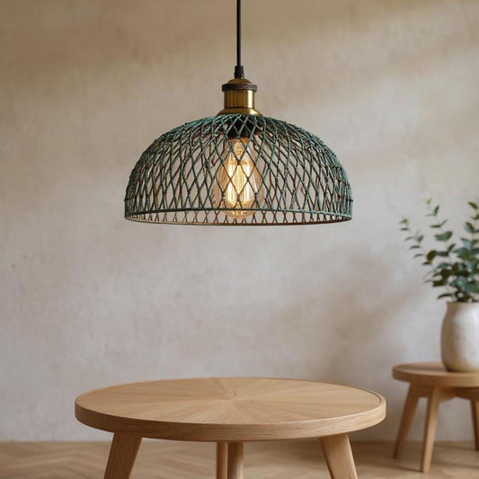 Handmade Green Patina Brass Dome Pendant Light - Moroccan Lighting