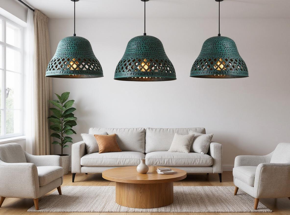 Handmade Green Patina Copper Pendant Light – Moroccan Bell Lamp