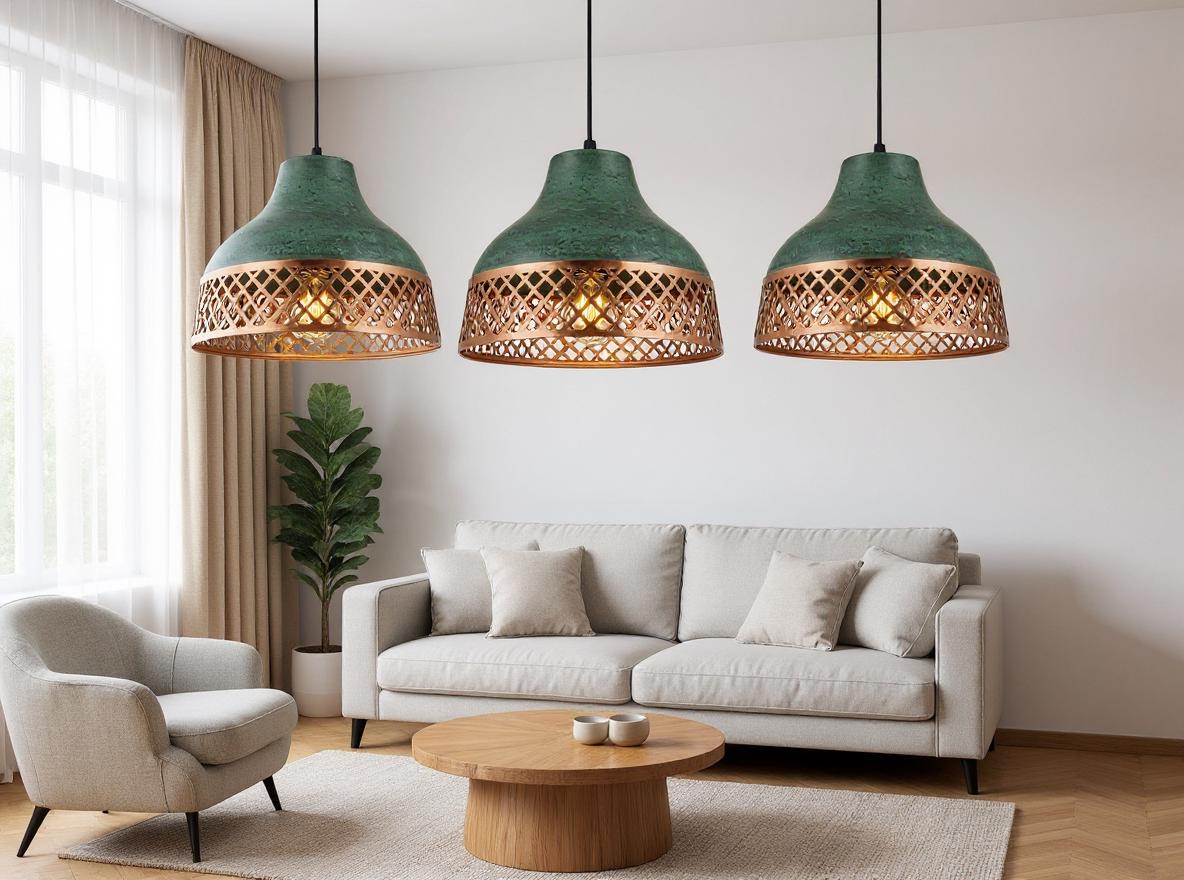 Handmade Moroccan Brass Pendant Light: Green Patina Lattice Dome